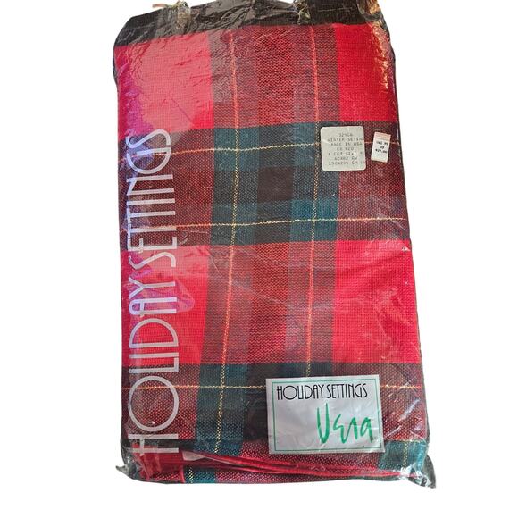 VTG 1960s Vera Bradley Holiday Settings Tartan Plaid 60" x 82" Table Cloth Red - Picture 1 of 6